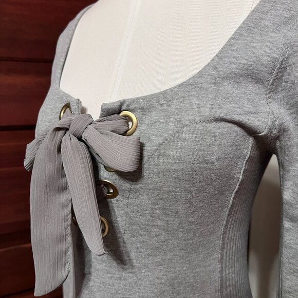 Free People Looking Back Lace Up Grey long sleeve top▪️size S - Picture 5 of 12